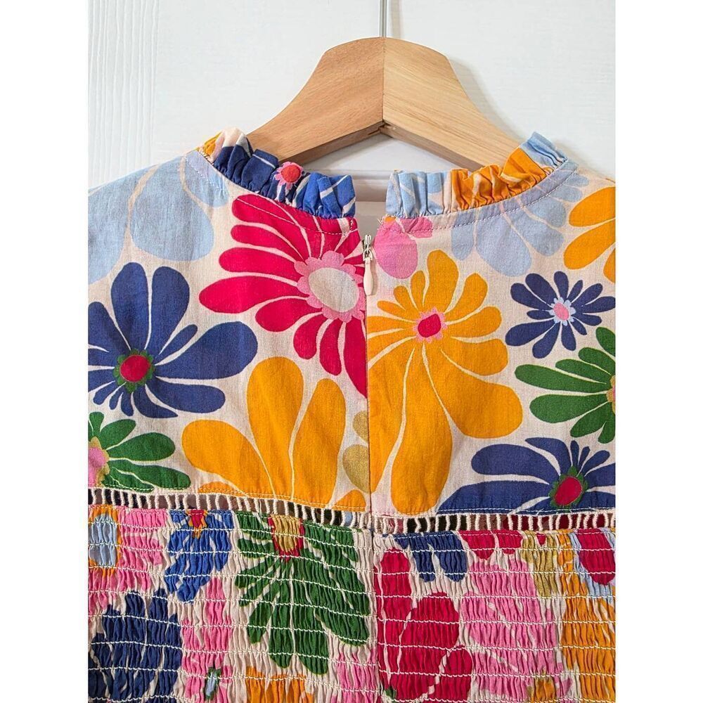 FARM Rio Sunny Daisies Smocked Cotton Peplum Blouse S - Picture 12 of 13